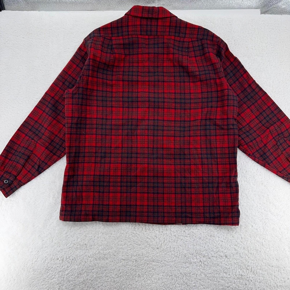 vtg 60s PENDLETON LOOP COLLAR RED PLAID WOOL SHIR… - image 3